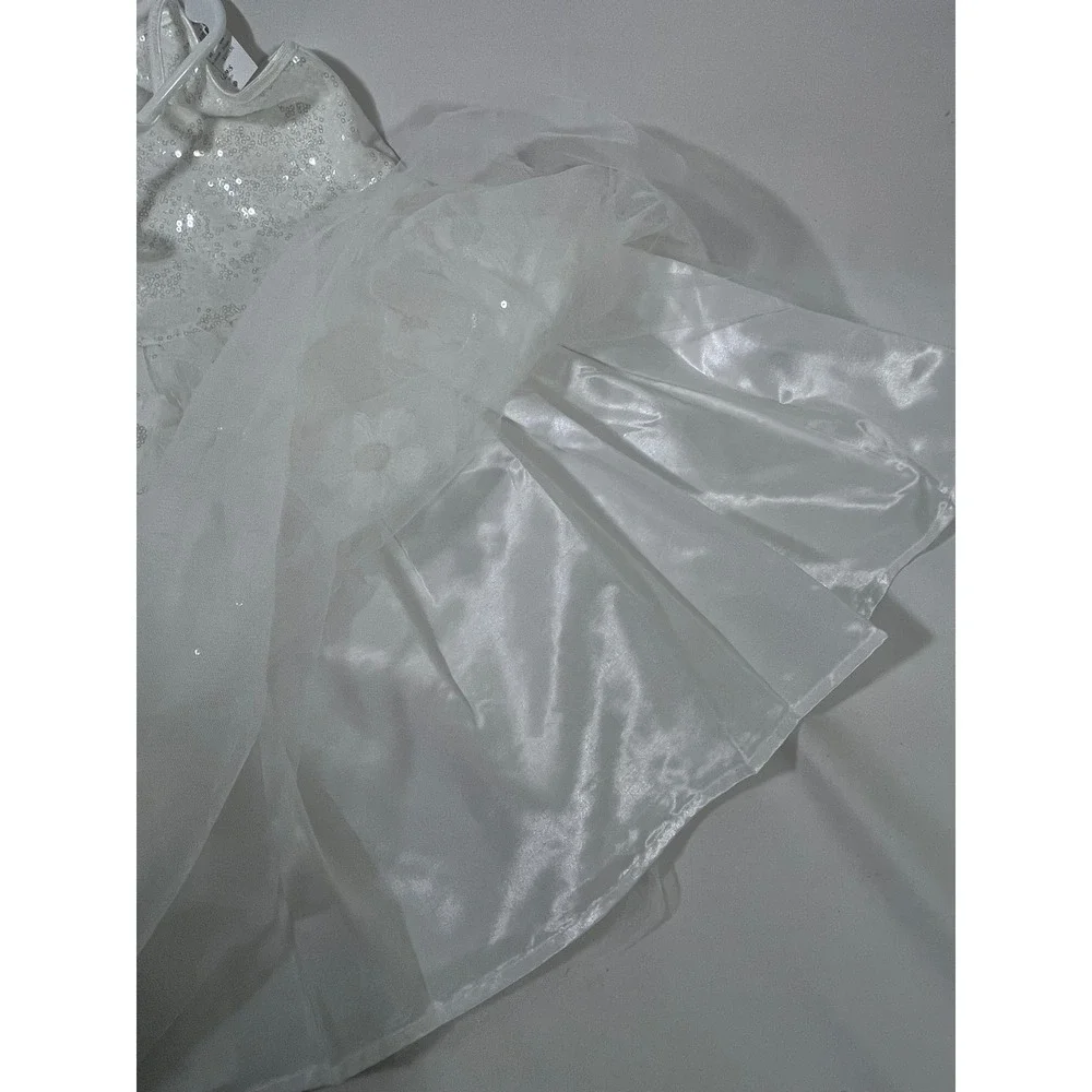 Zenzi Sequin Floral Tulle Party Dress Girls S 6/7 White  Easter Formal Fairycore